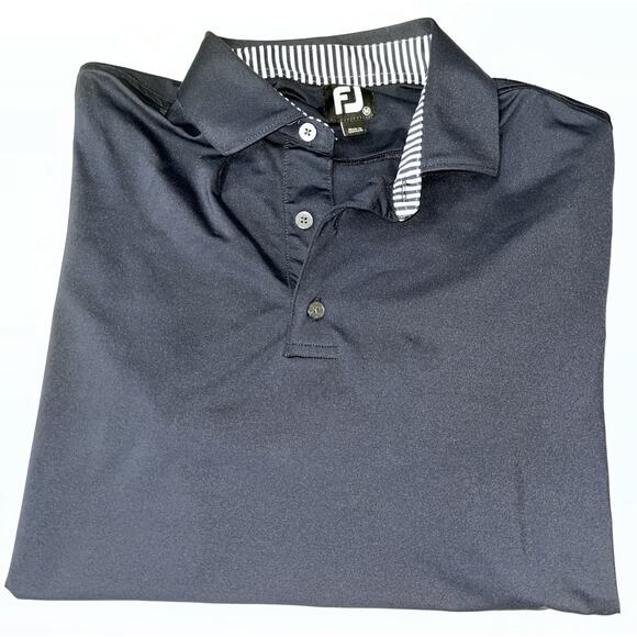 FJ Footjoy‎ Men’s Navy Golf Polo White Stripe Collar MED - Picture 8 of 8